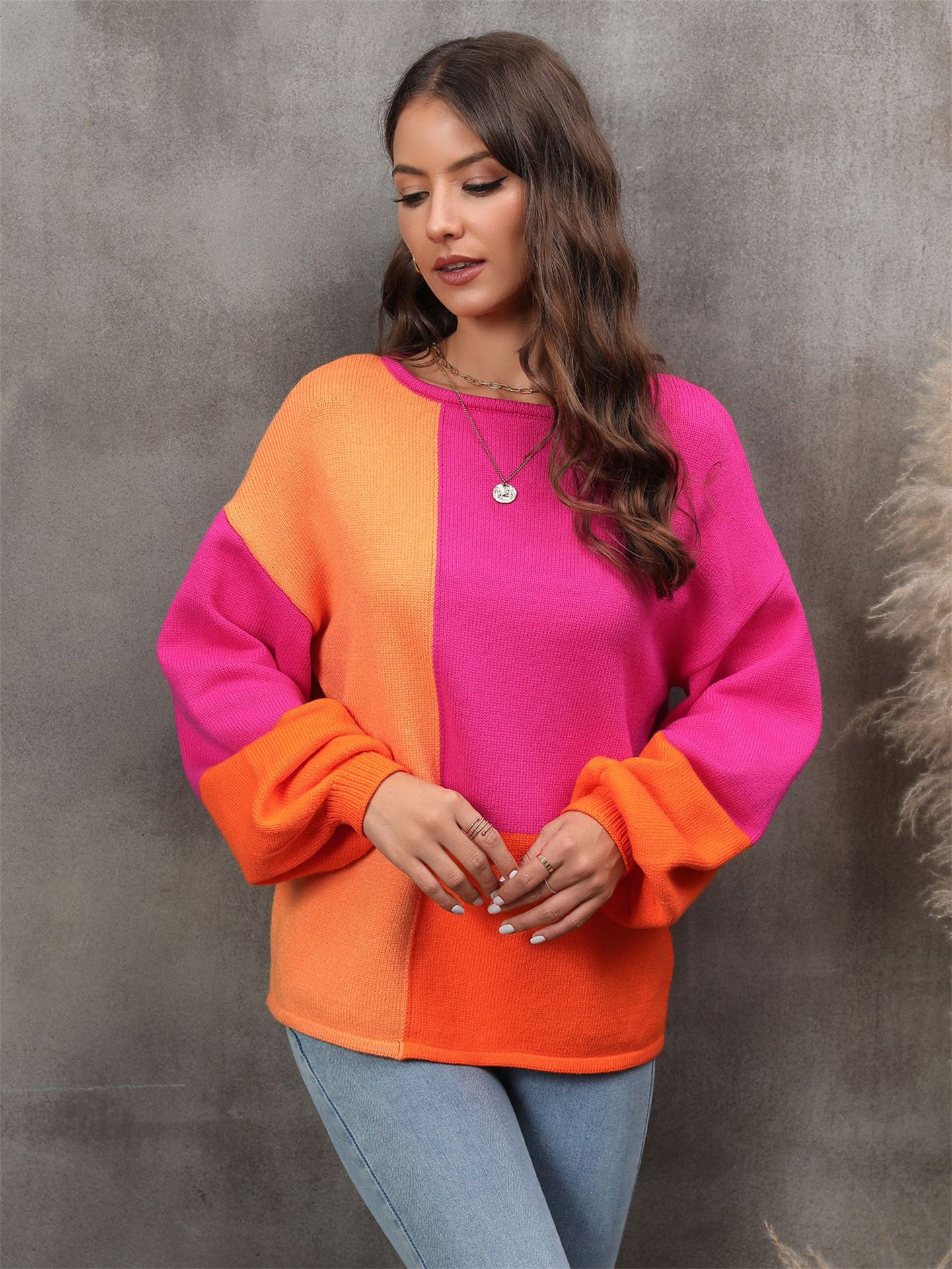 Plus Size Patchwork Turtleneck Knit Sweater