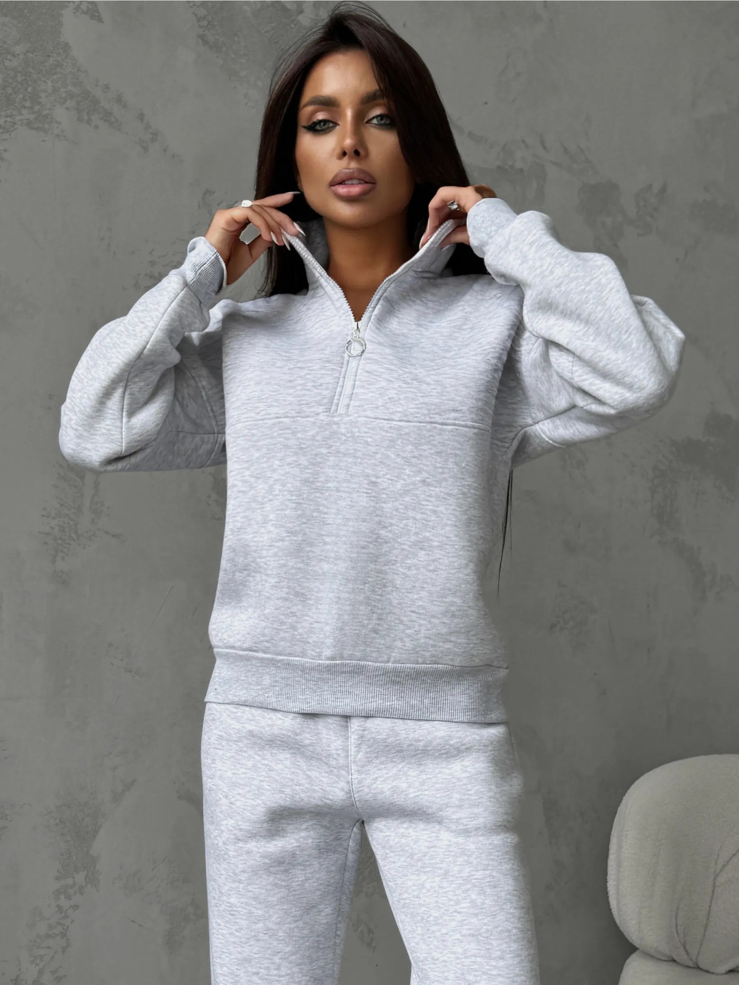 Women's Half-Zip Pullover Hoodie and Jogger Pants Two-Piece Set