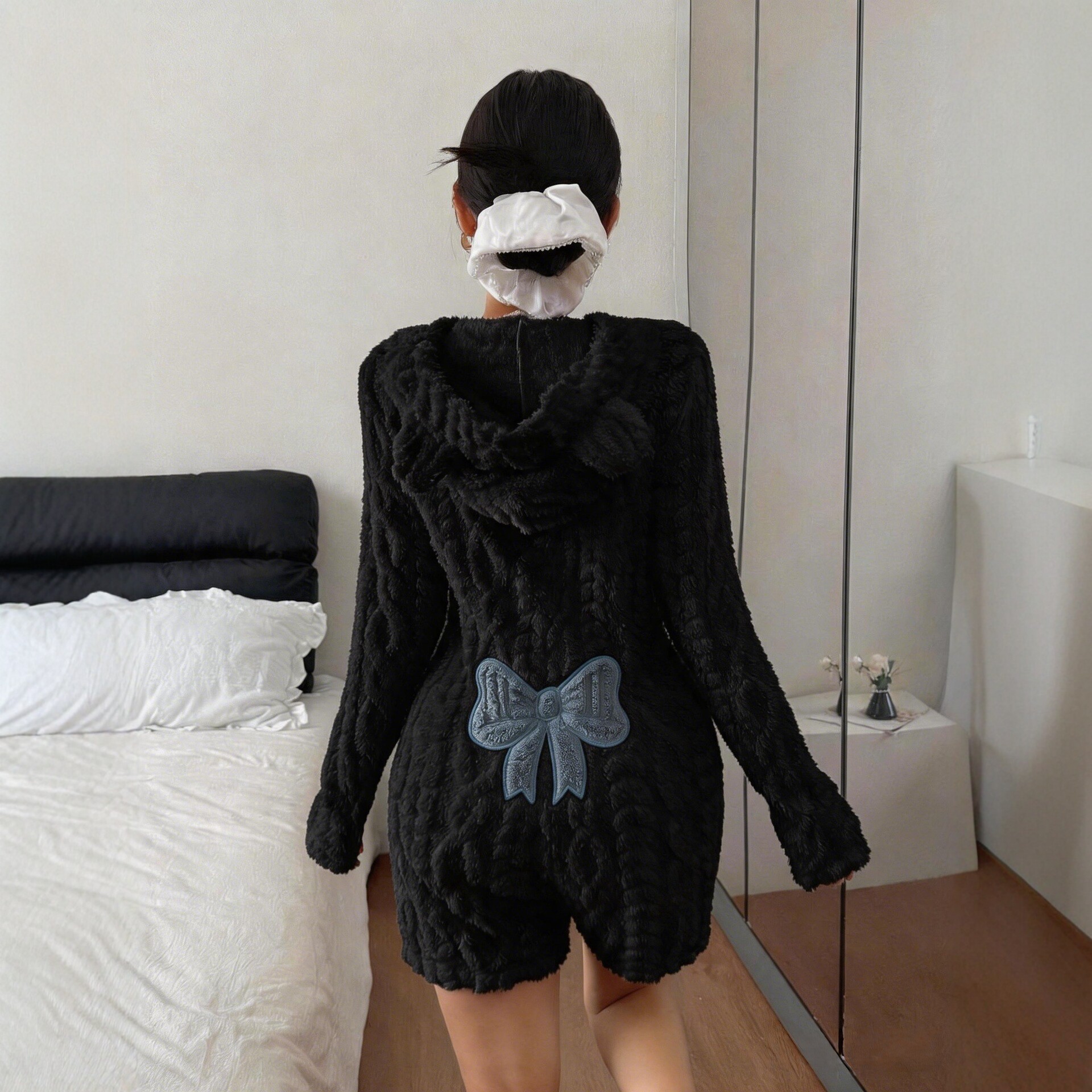 Women's Casual Solid Hooded Long Sleeve Fleece Jumpsuit