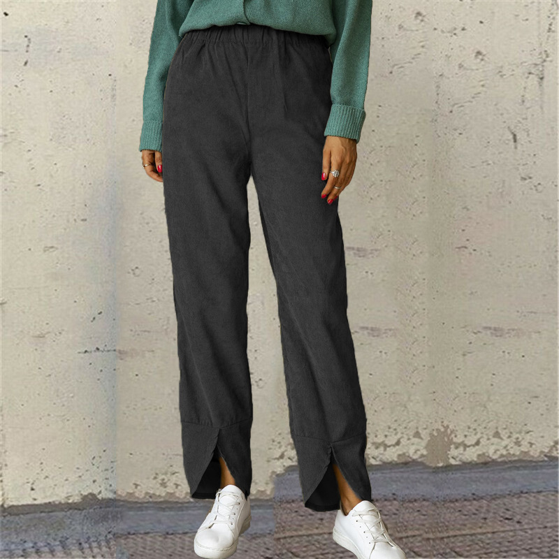 Women's Corduroy Straight-Leg Pants with Elastic High Waist
