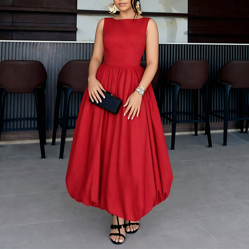Women's Solid Color Sleeveless High Waist Midi Dress