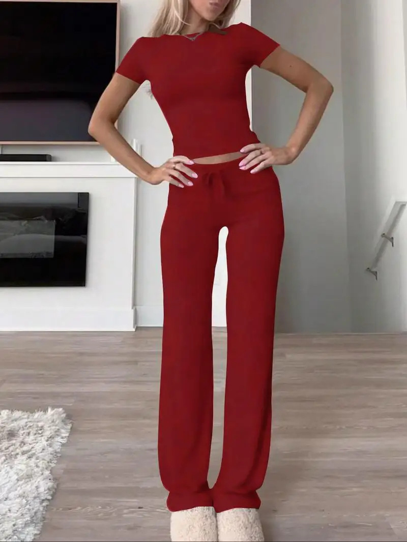 Women's Casual Two-Piece Set Short Sleeve Top & Long Pants