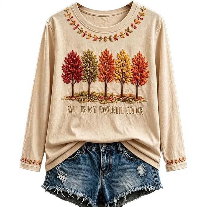 Women's Tree Maple Leaf Letter Print Casual Sweatshirt