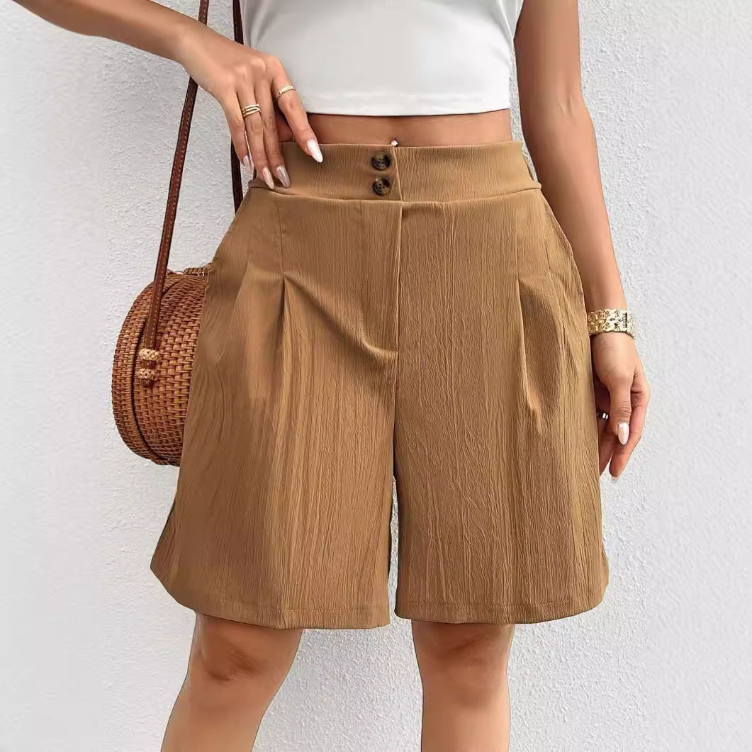 Women's High-Waist Solid Color Shorts, Lightweight Casual Summer Bottoms