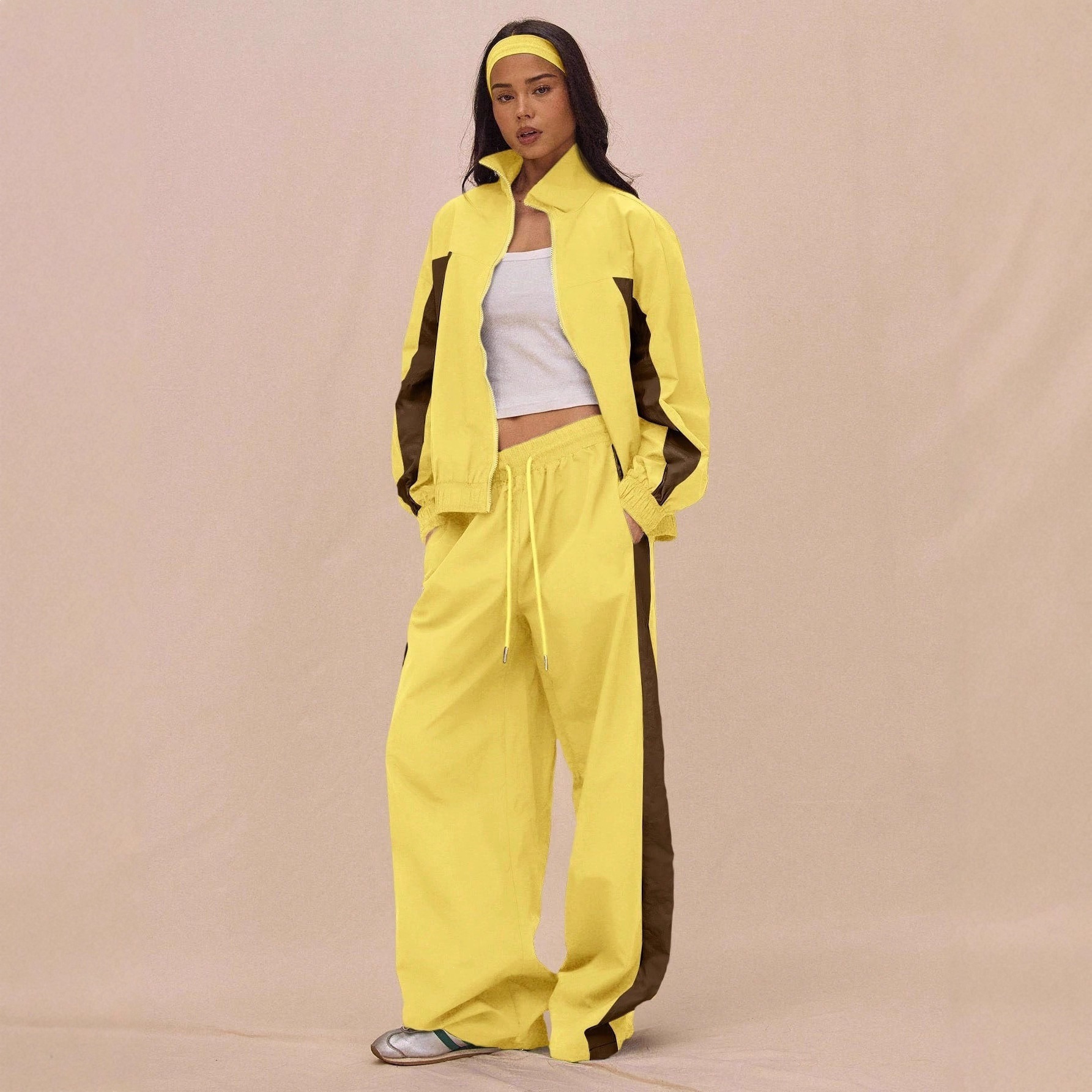 Striped Zip Jacket and Tie-Waist Pants Set