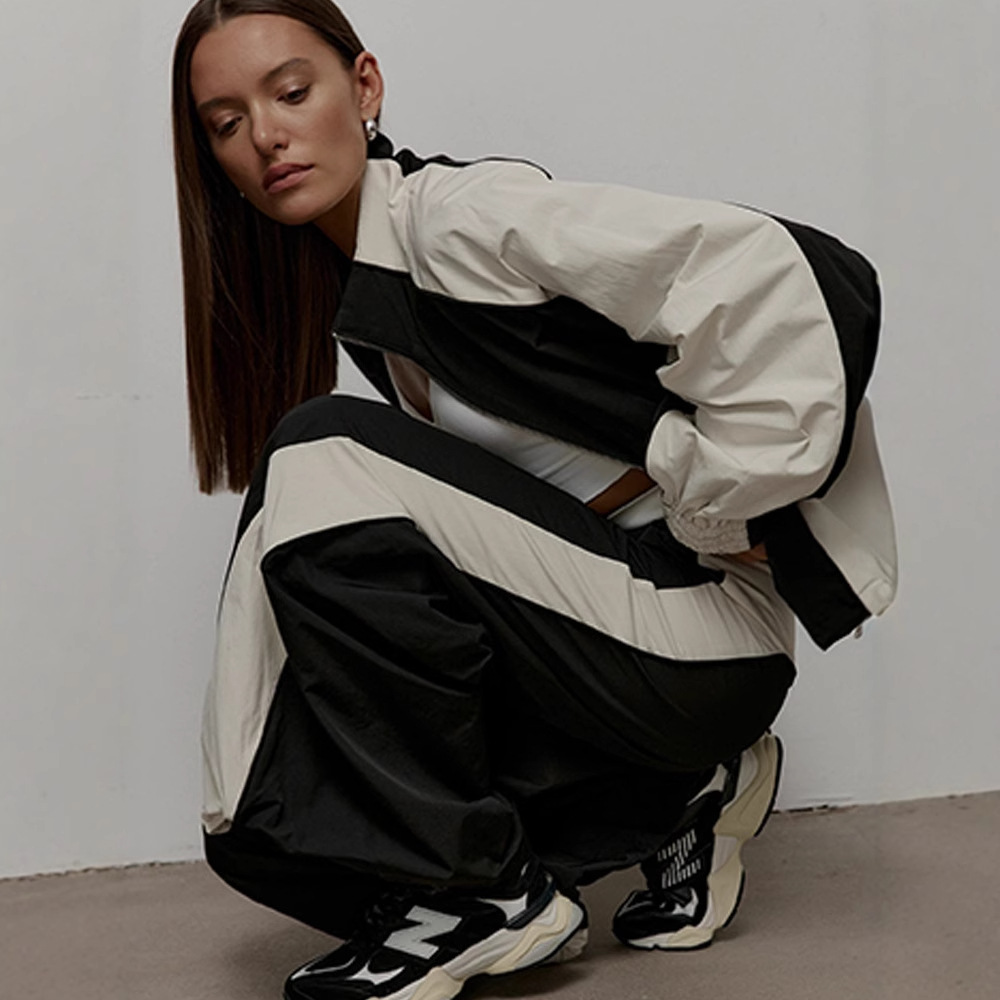 Women's Color-Block Drawstring Track Jacket and Pants Set