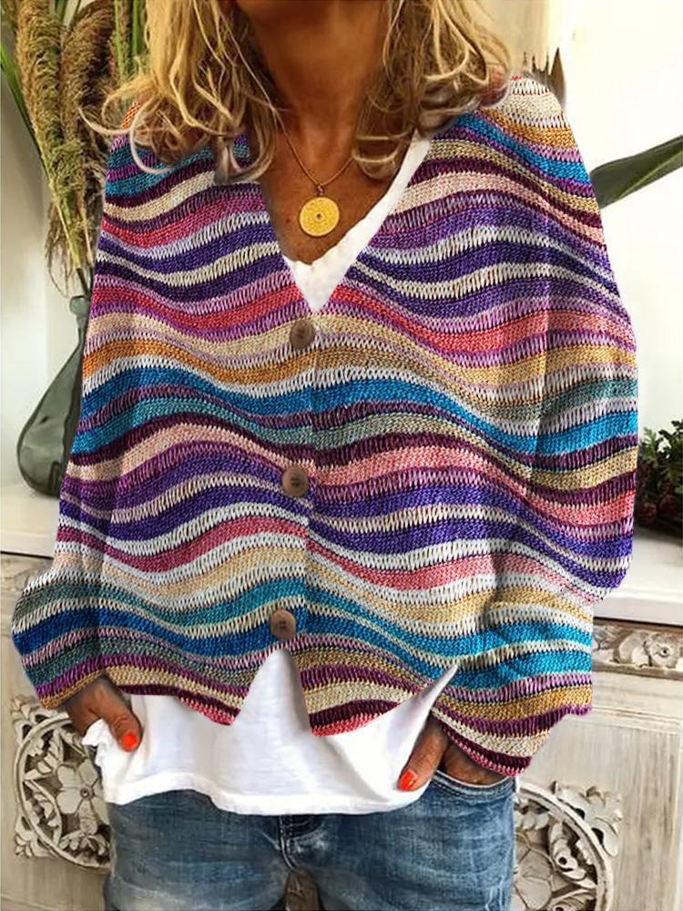 Printed Women's Cardigan Soft Knit Sweater Casual Poncho Coat