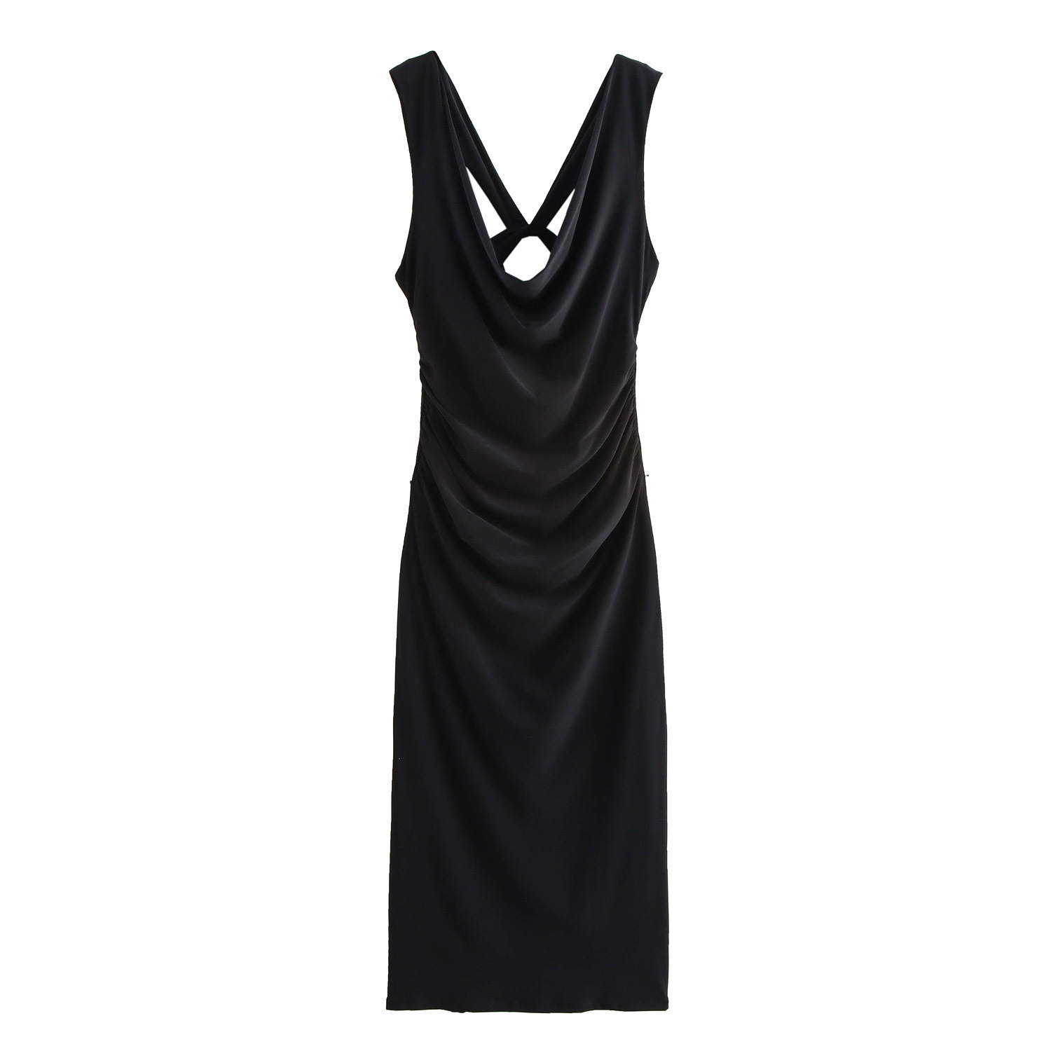 Back-Tie Midi Open-Back Long Sleeve Dress
