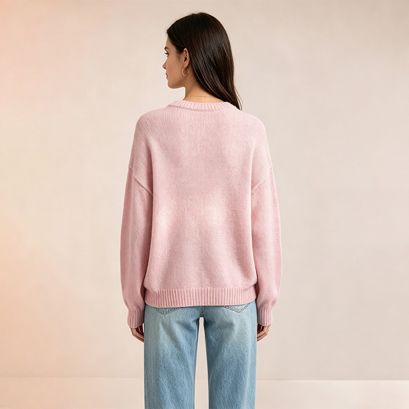 Heart Knit Sweater for Women Crewneck Long Sleeve Pullover