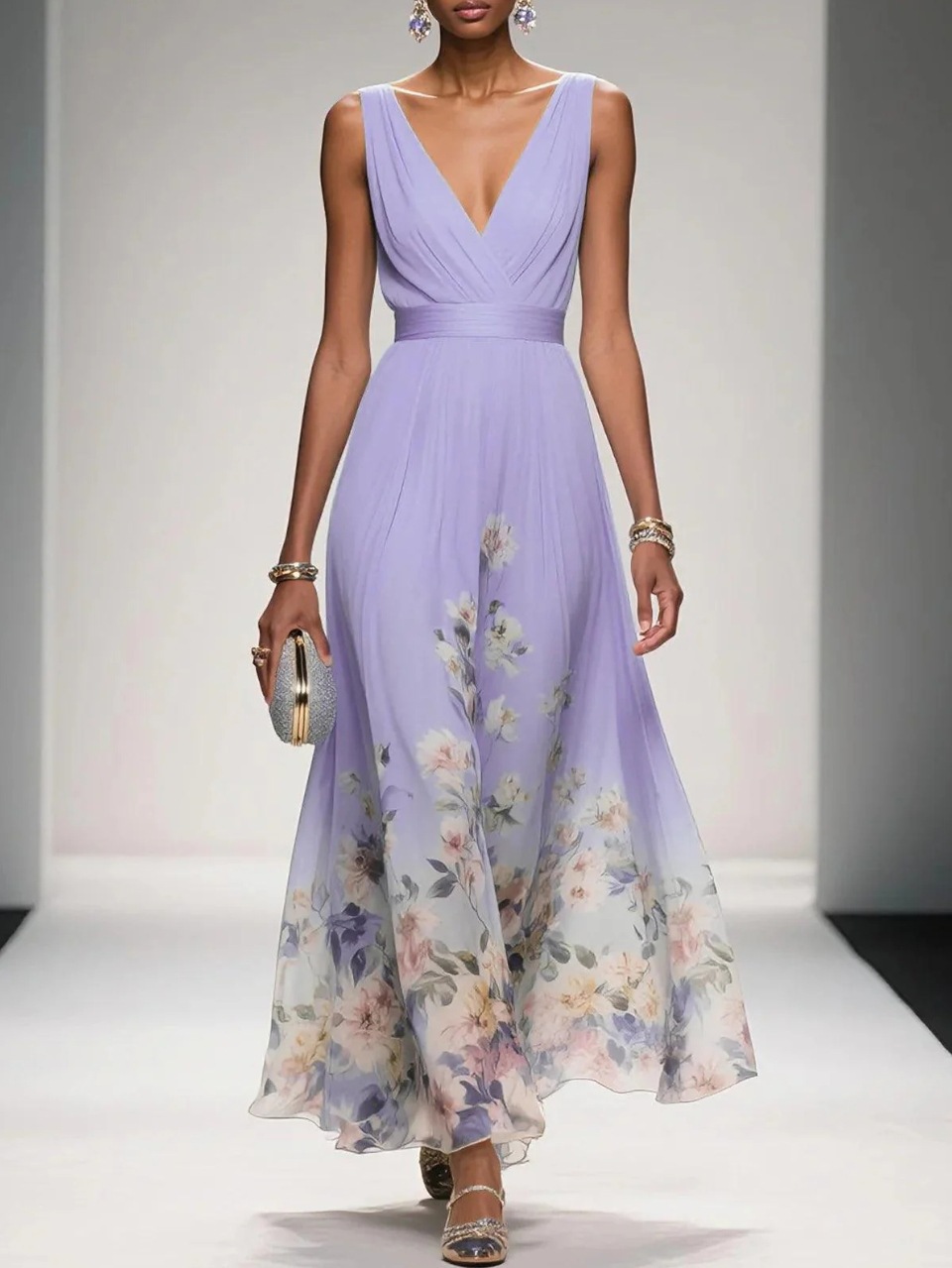 Elegant Deep V-Neck Sleeveless Maxi Dress