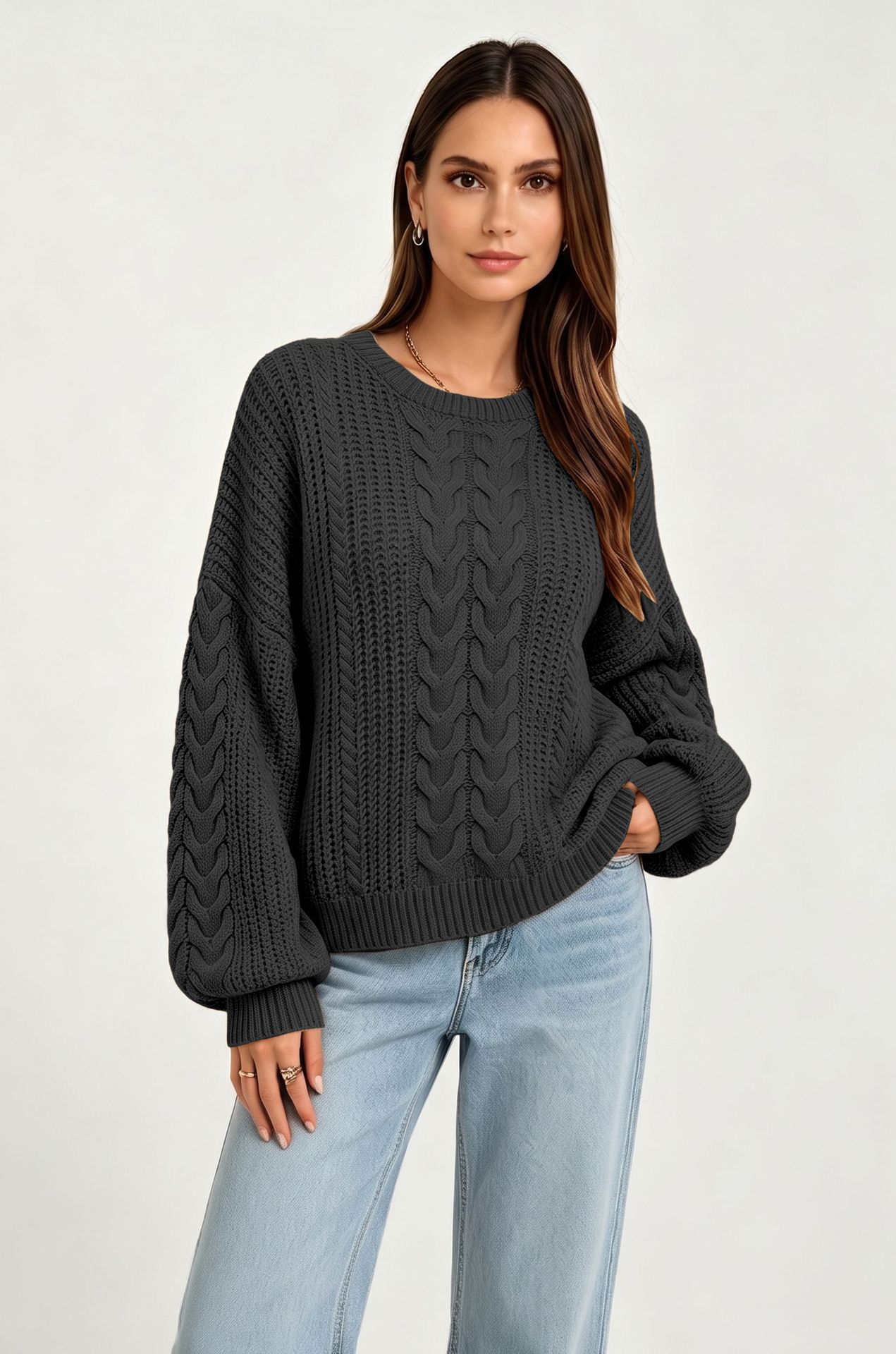 Women's Crewneck Cable-Knit Pullover Sweater