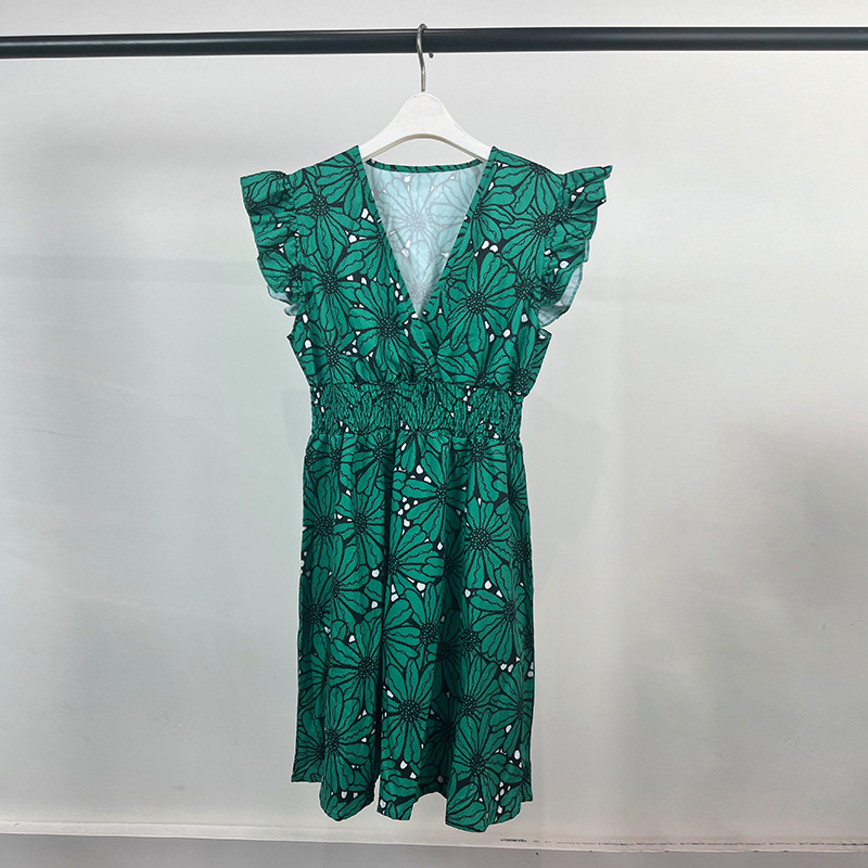 Women's Sleeveless V-Neck Floral Print A-Line Short Dress