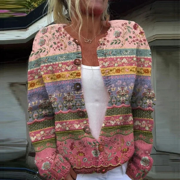 Women's Tribal Totem Print Button Cardigan Sweater