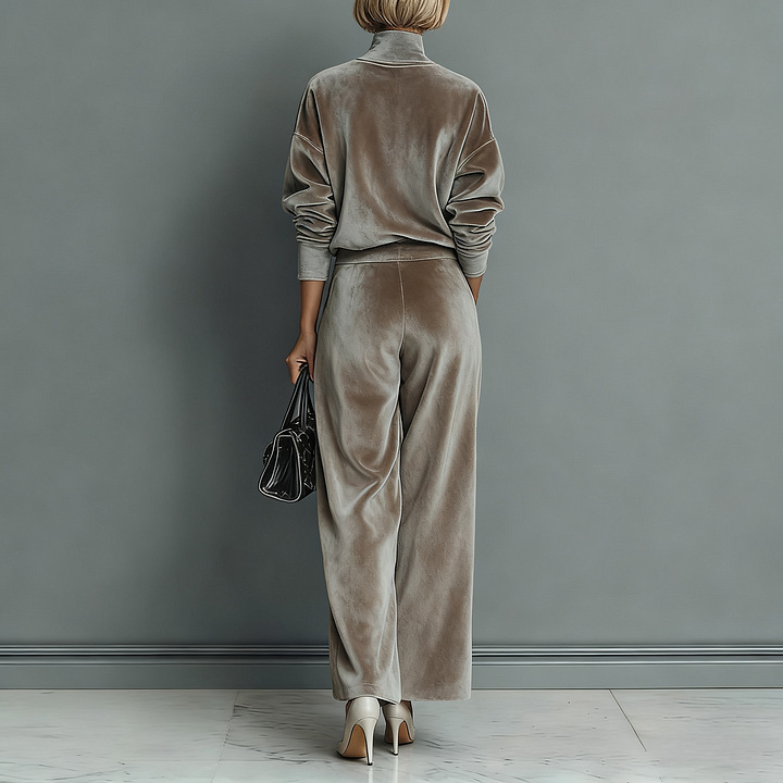 Women's Knit Long-Sleeve Top & Wide-Leg Pants Two-Piece Set