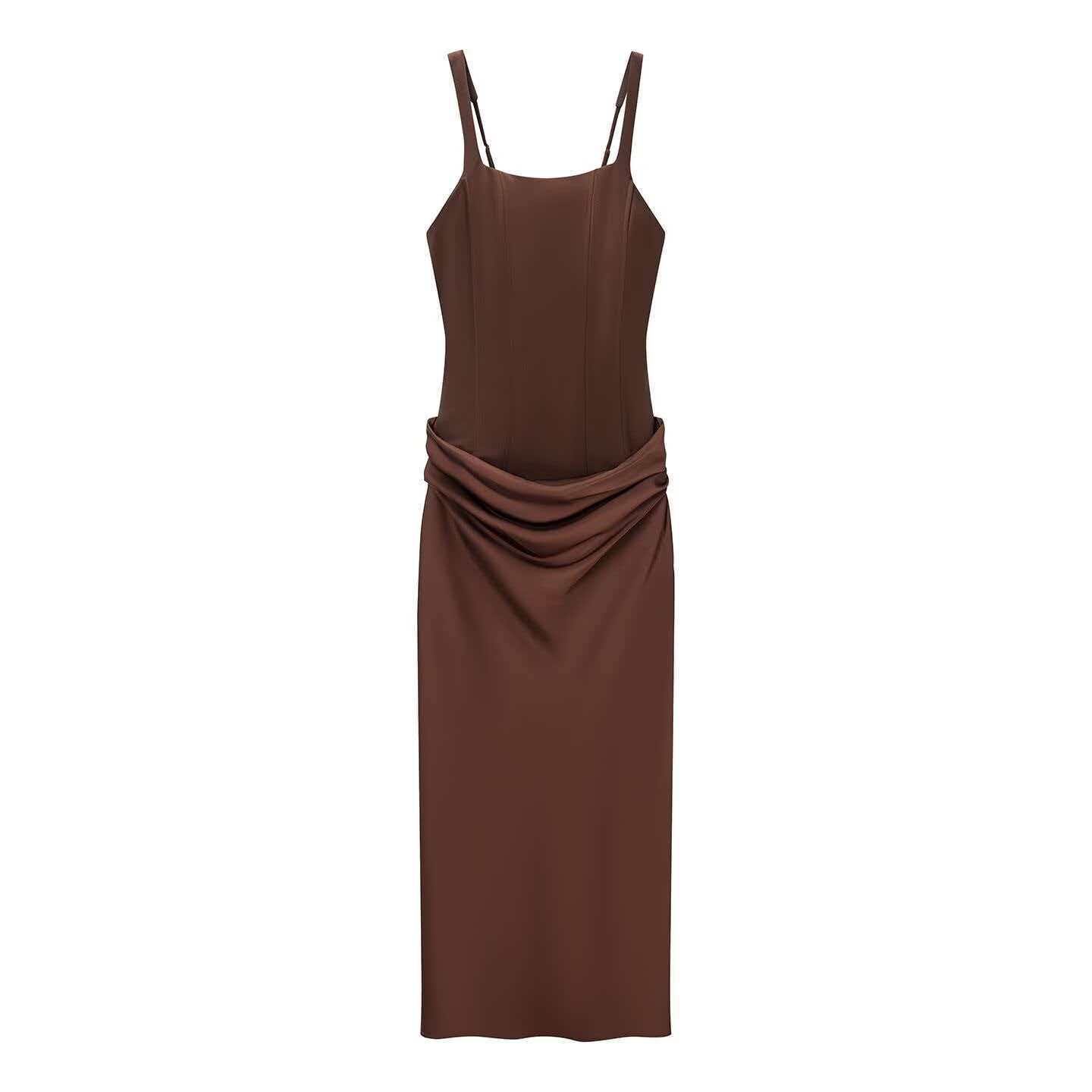 Women's Square Neck Ruched Cami Dress Sleeveless Bodycon Midi
