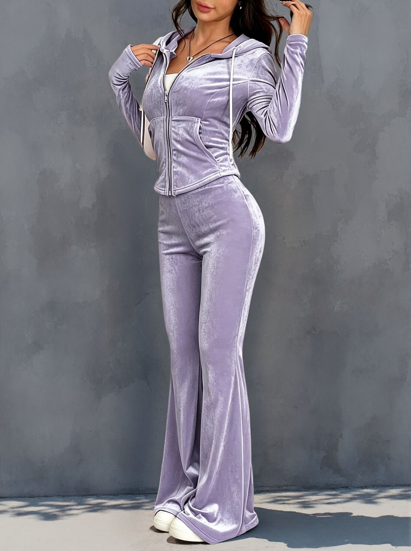 Solid Color Slim-Fit Waist-Cinching Two-Piece Pants Set