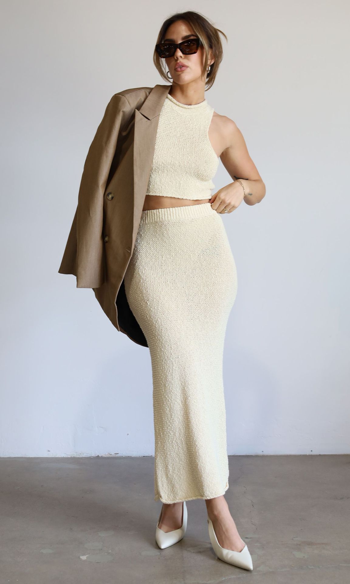 Sleeveless Knit Crop Top and Bodycon Midi Skirt Set