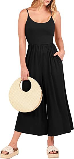 Women's Summer Sleeveless Solid Wide-Leg Jumpsuit with Pockets and Pleats