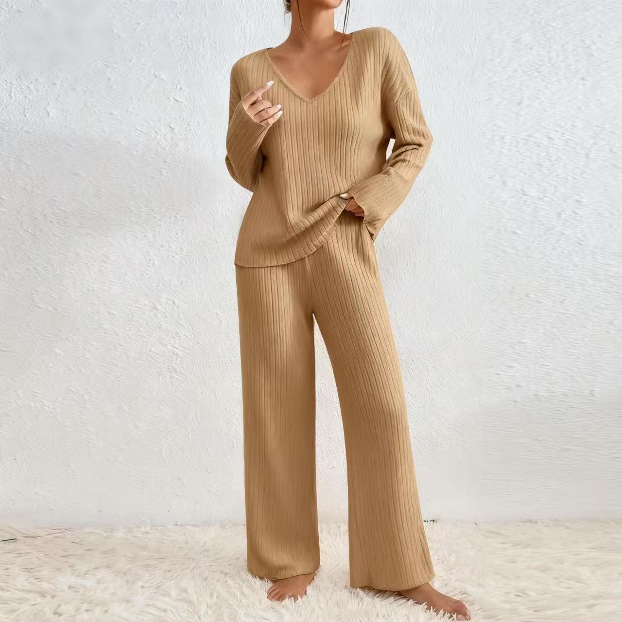 Women's Wide-Leg Pants Set Long Sleeve Casual Two-Piece Outfit