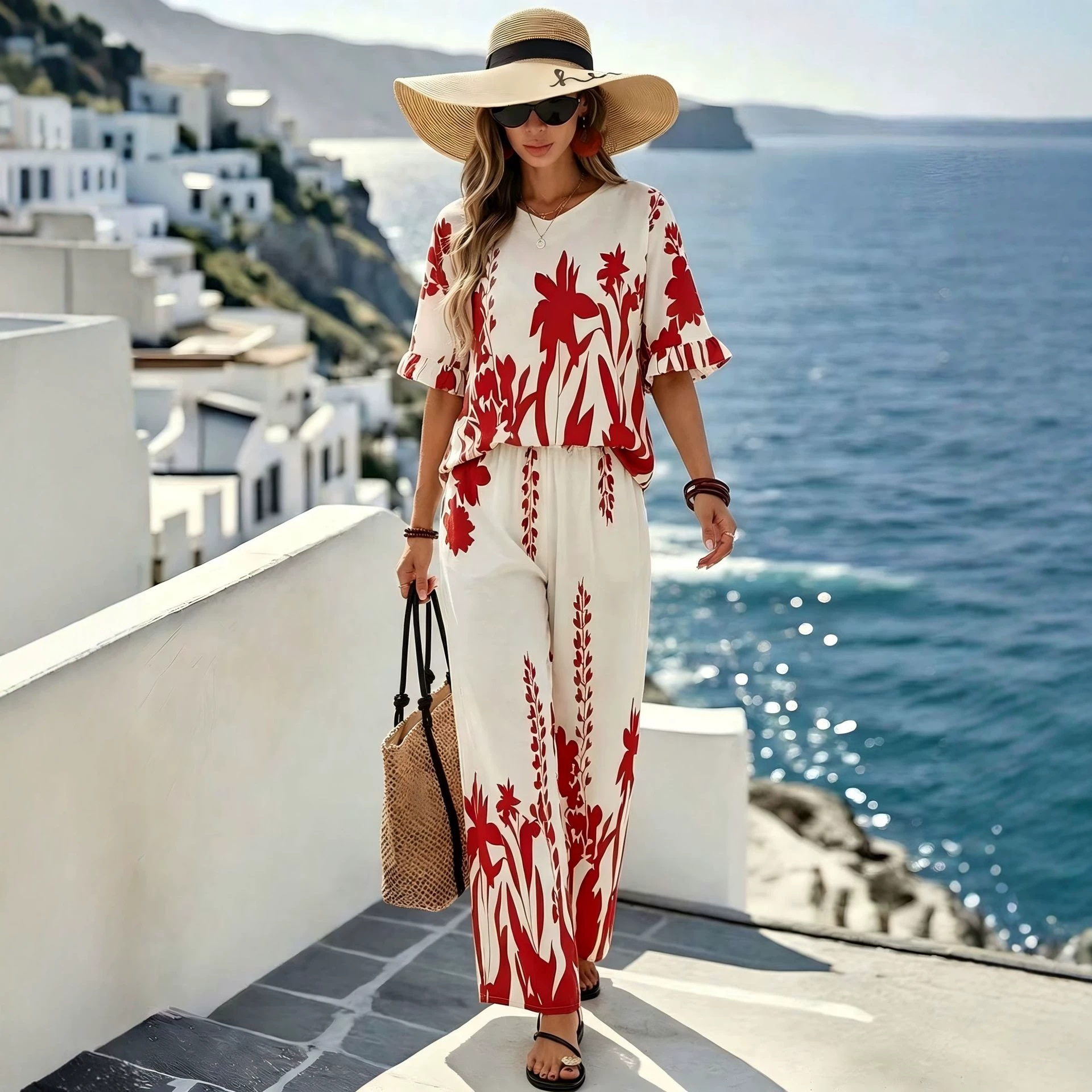 Women's Printed Summer Two-Piece Set Casual Beach Outfit