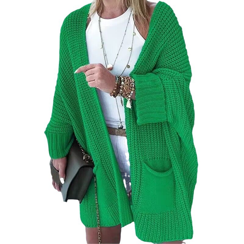 Women's Hooded Open-Front Knit Cardigan, Loose Mid-Length, Acrylic Blend