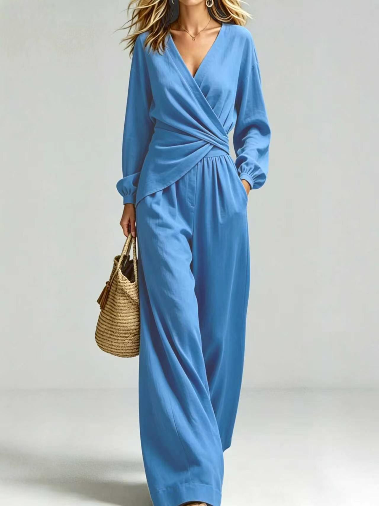 Women's Puff Sleeve Slimming Two-Piece Pant Set