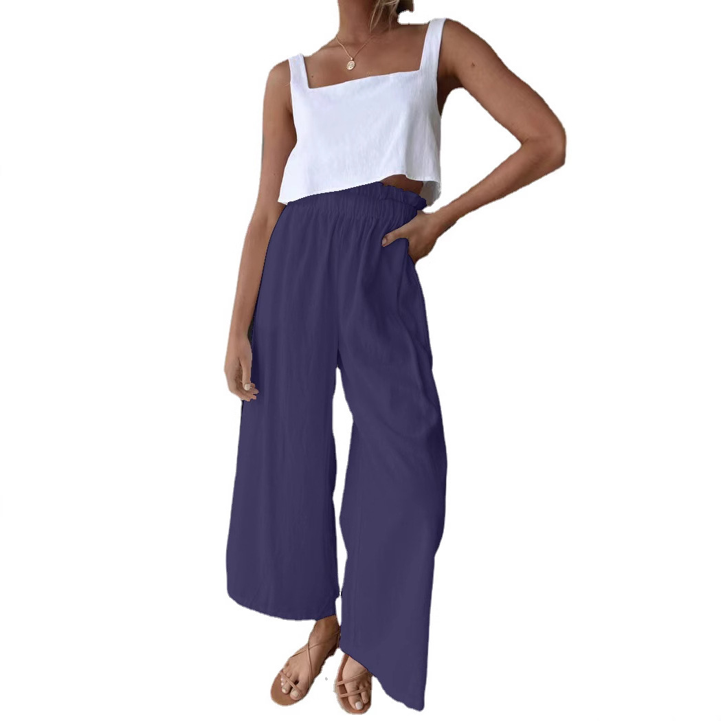 High-Waist Wide-Leg Pants Loose Flowy Floor-Length