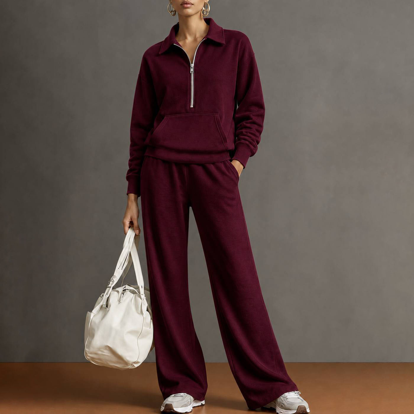 Women's Casual Solid Color Two-Piece Sweatshirt Set