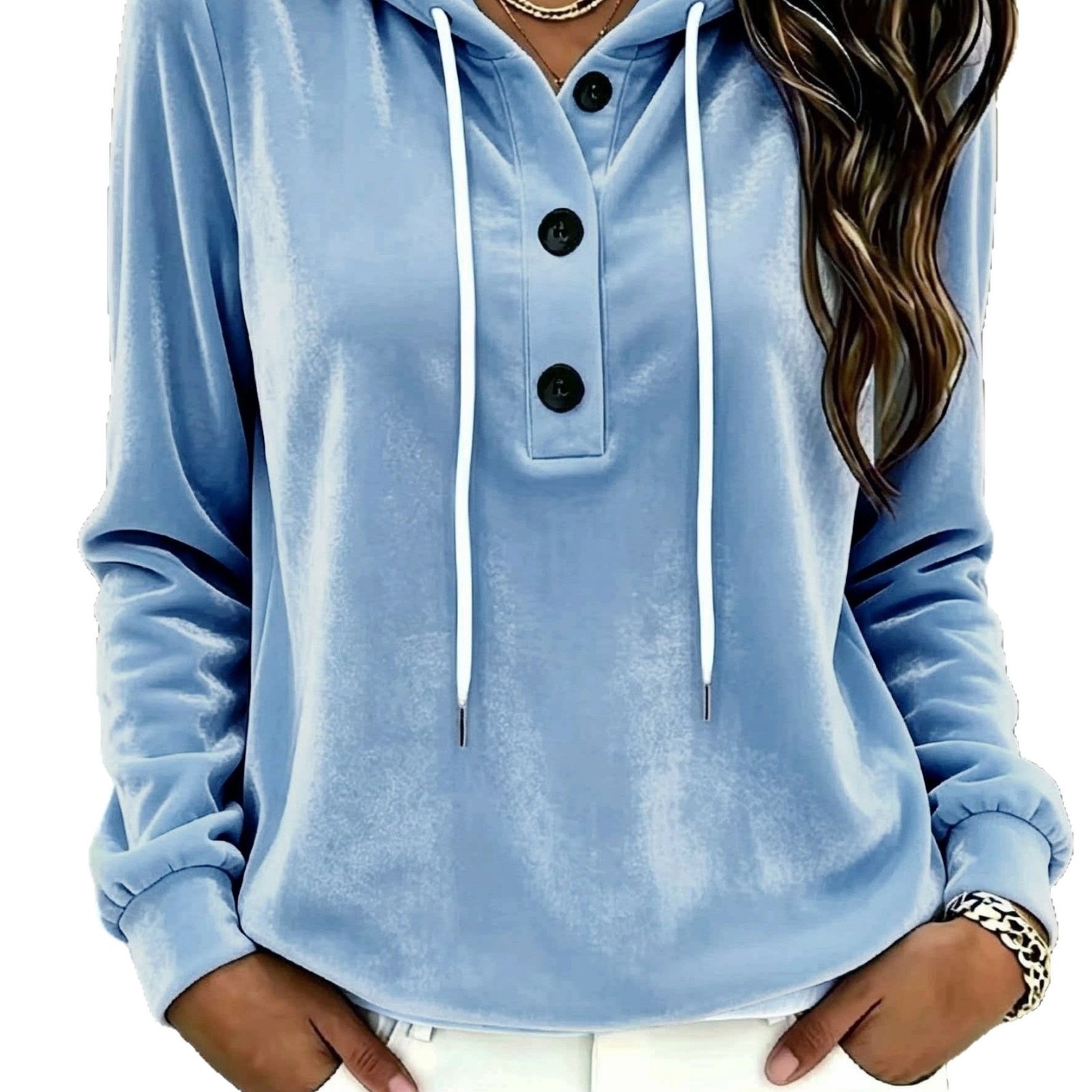 Women's Velvet Hooded Sweatshirt Thick Solid Color Long Sleeve