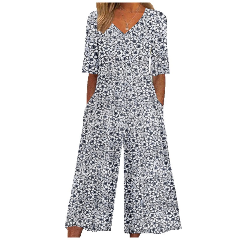 Floral Print Wide-Leg Jumpsuit with Sleeves