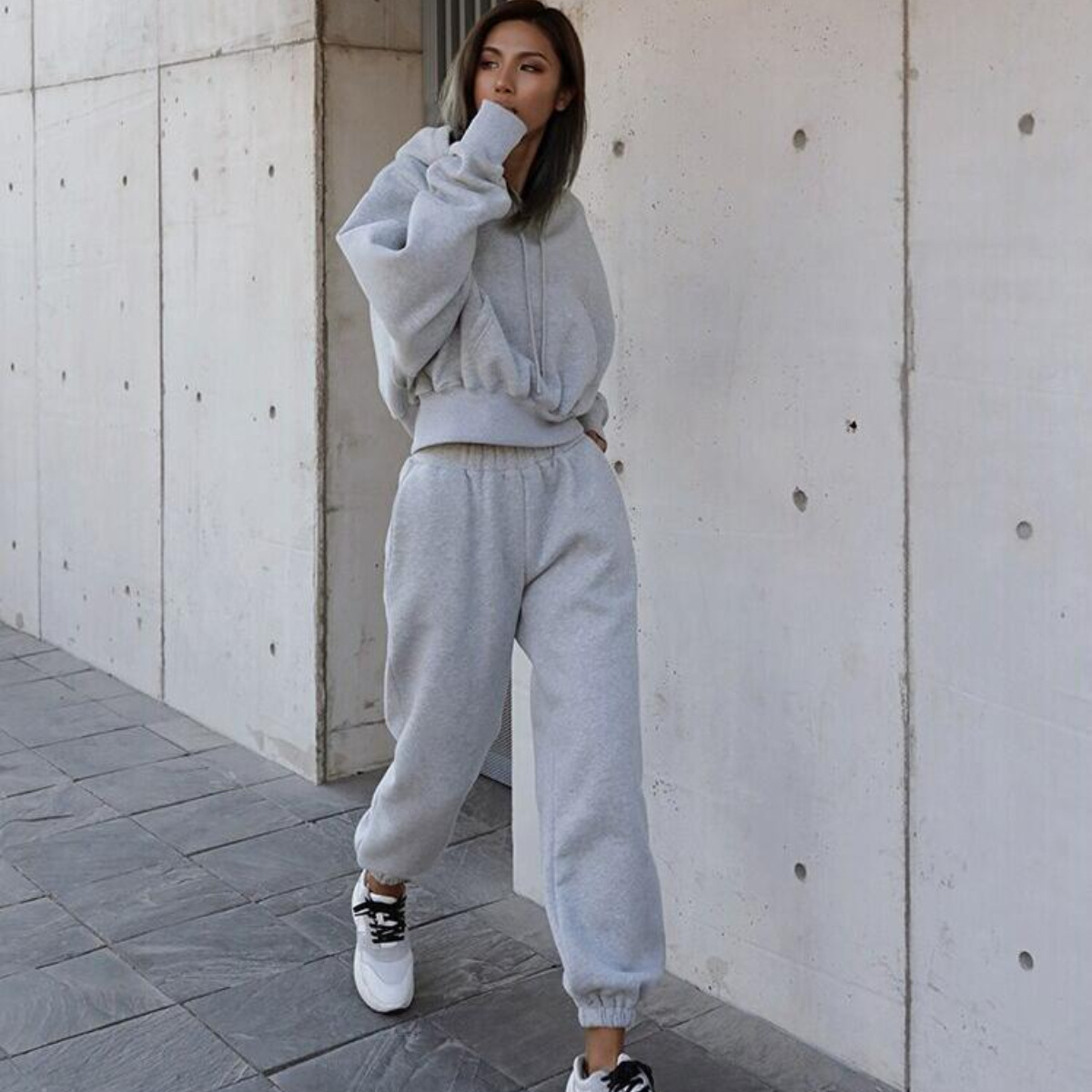 Women's Casual Hoodie and Pants Set Solid Color Long Sleeve