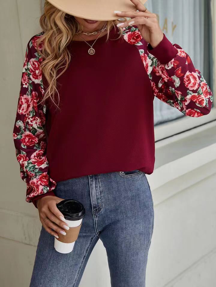Printed Patchwork Casual Pullover Hoodie Women's Top