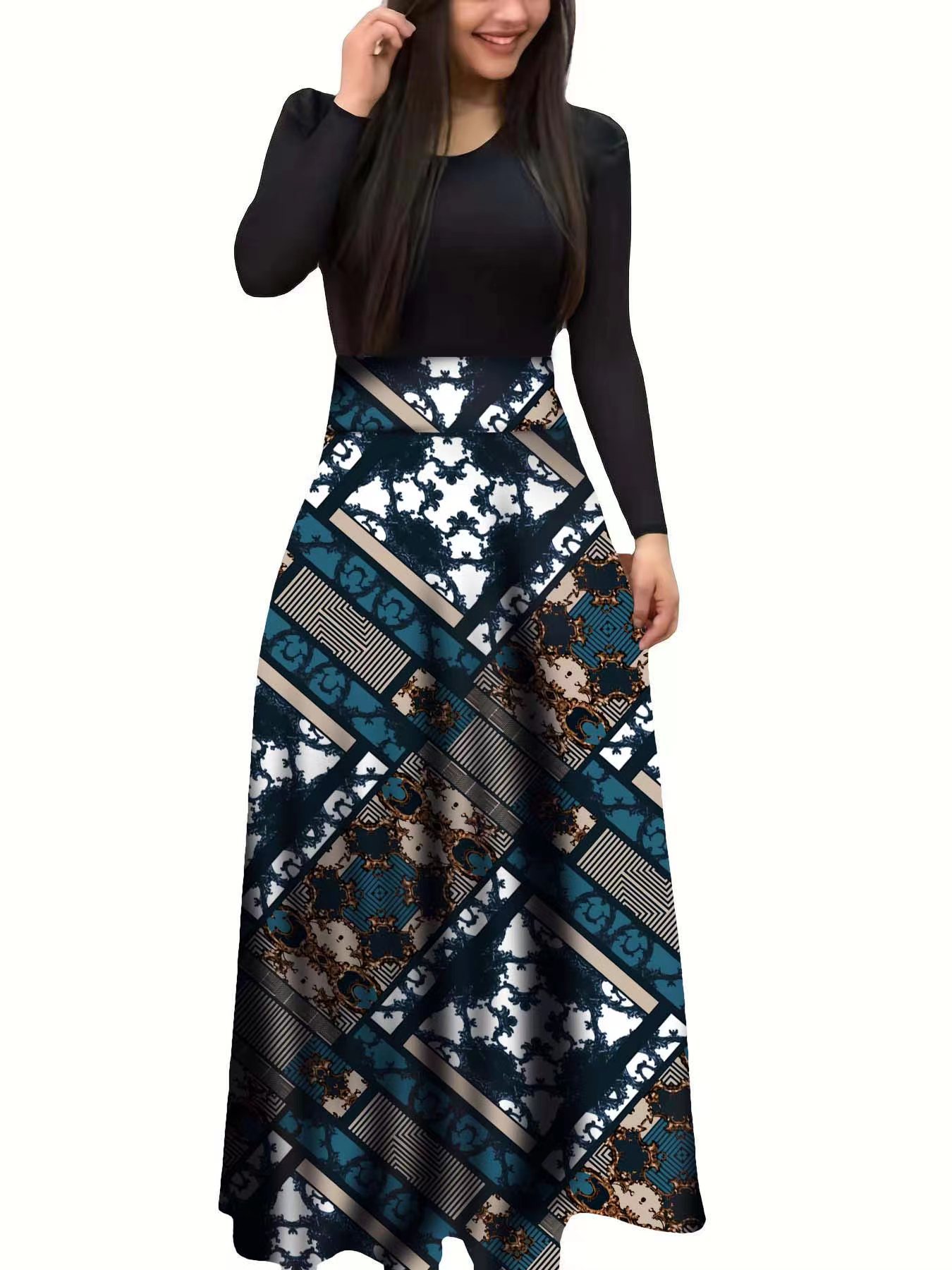 Floral Print Colorblock Long & Short Sleeve Dress