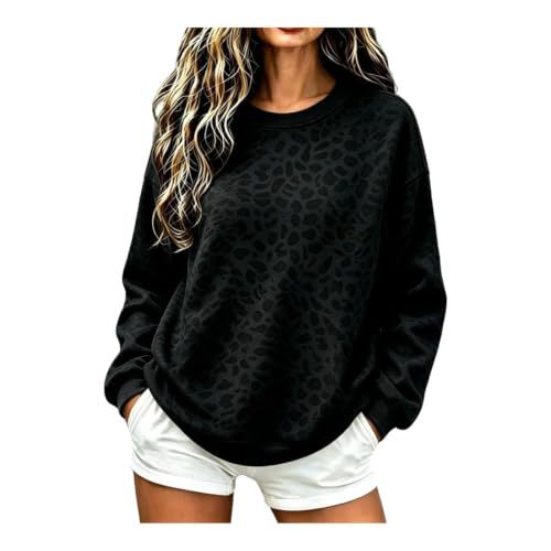 Leopard Polka Dot Print Crewneck Long Sleeve Pullover Sweatshirt