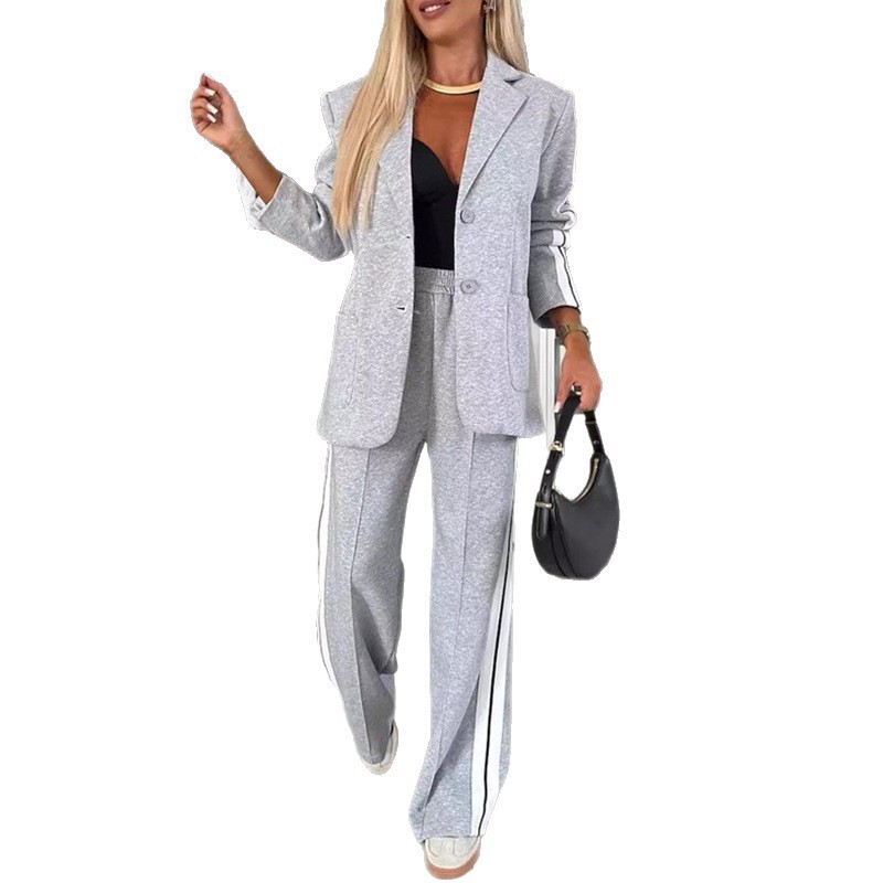 Women's Long Sleeve Lapel Collar Casual Blazer and Pants Set
