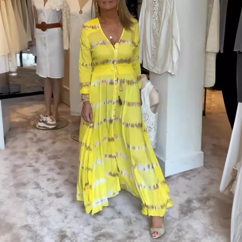 Floral Print V-Neck Long Sleeve Maxi Dress