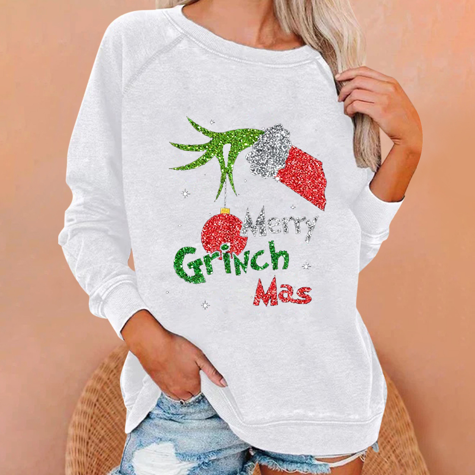 Women's Fruit & Vegetable Print Crewneck Sweatshirt Casual Pullover