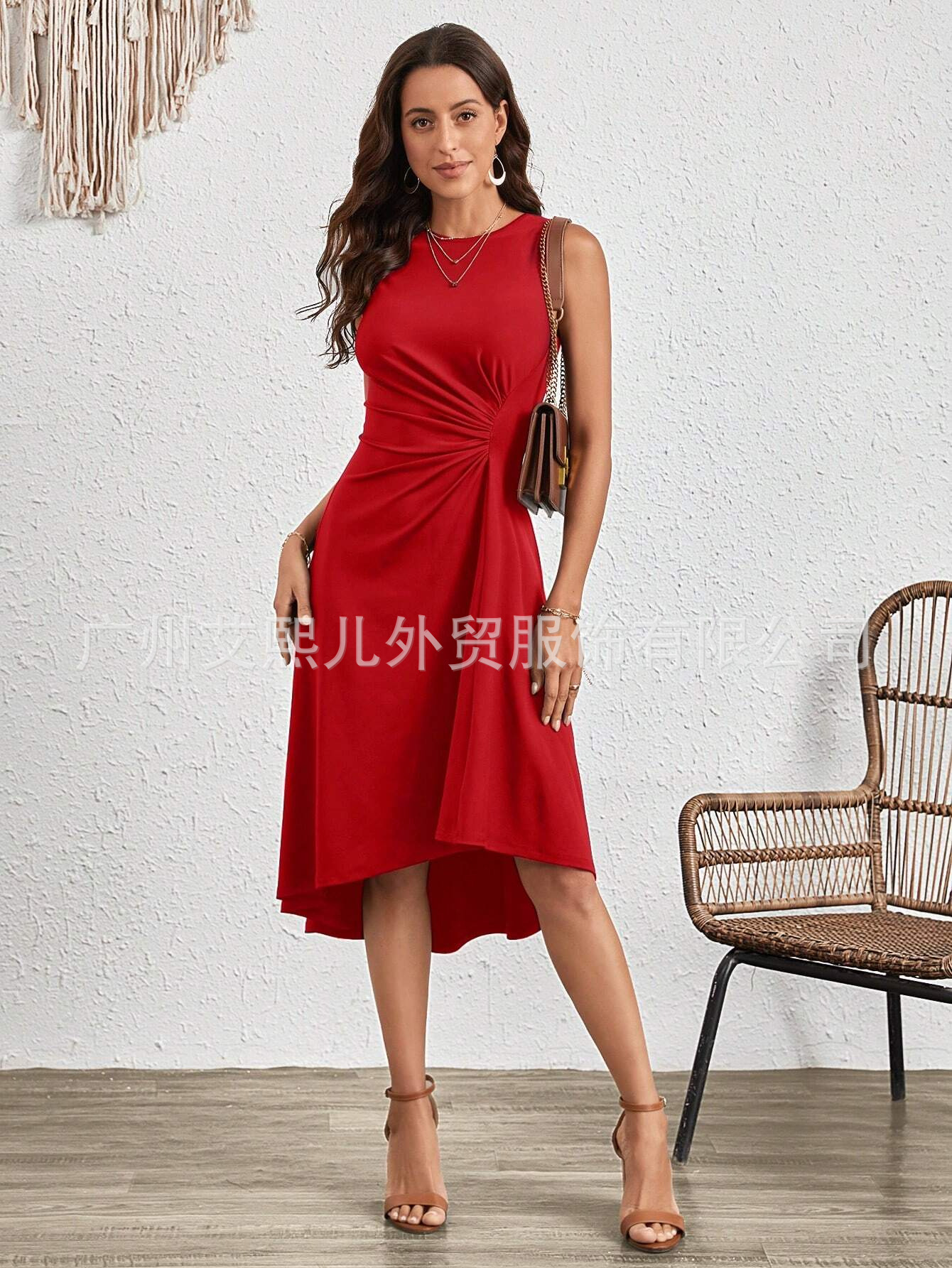 Women's Sleeveless Solid A-Line Pleated Midi Dress
