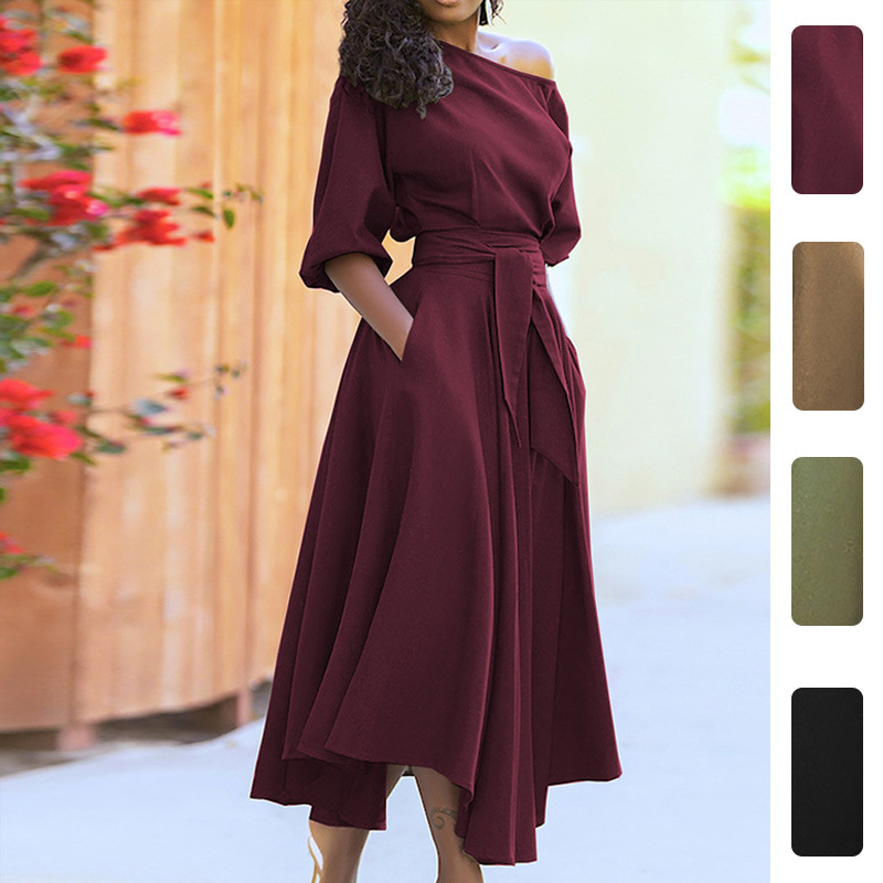 Women's One-Shoulder Tie-Waist Maxi Dress