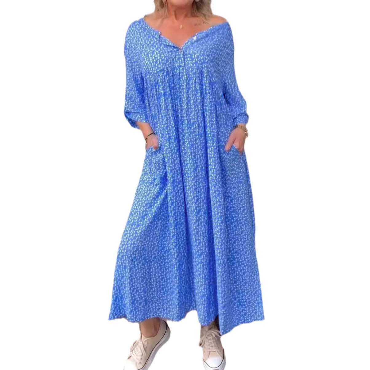Women's Floral Button Long Sleeve Dress