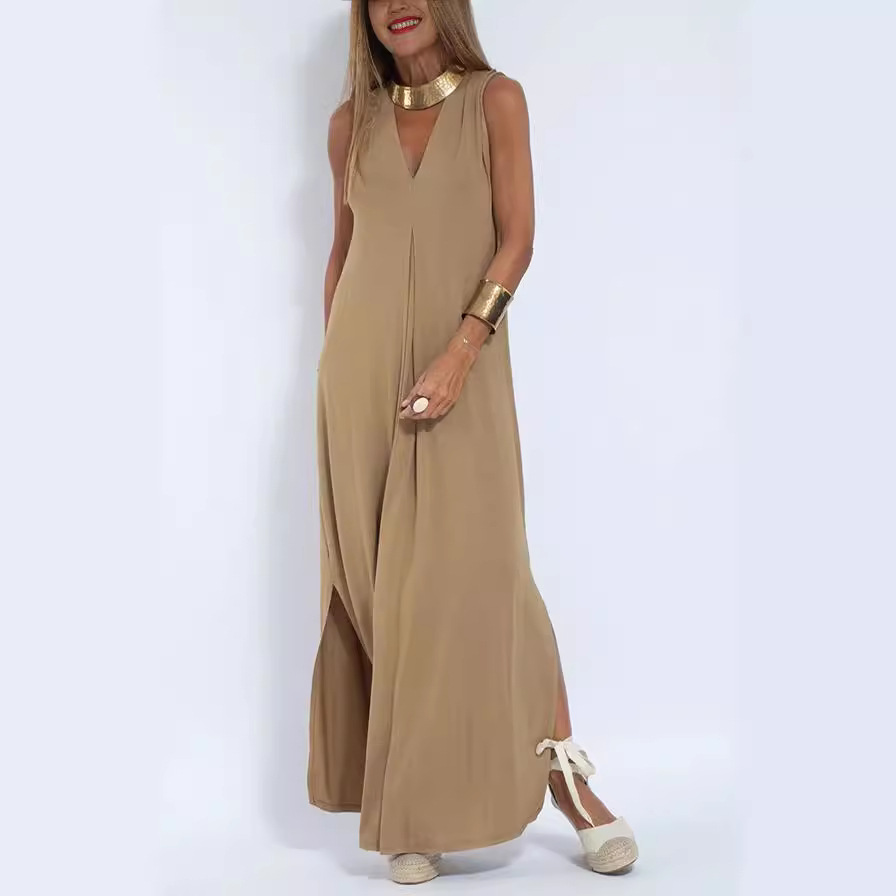 Women's Solid V-Neck Sleeveless Dress and Cardigan Set