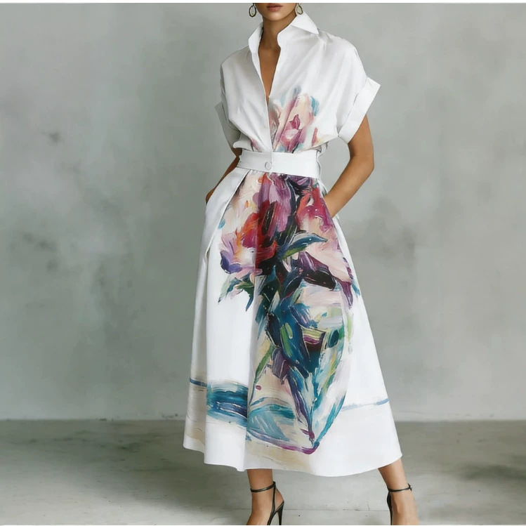 3D Floral Bird Print Beach Vacation Shirt Dress Cover-Up
