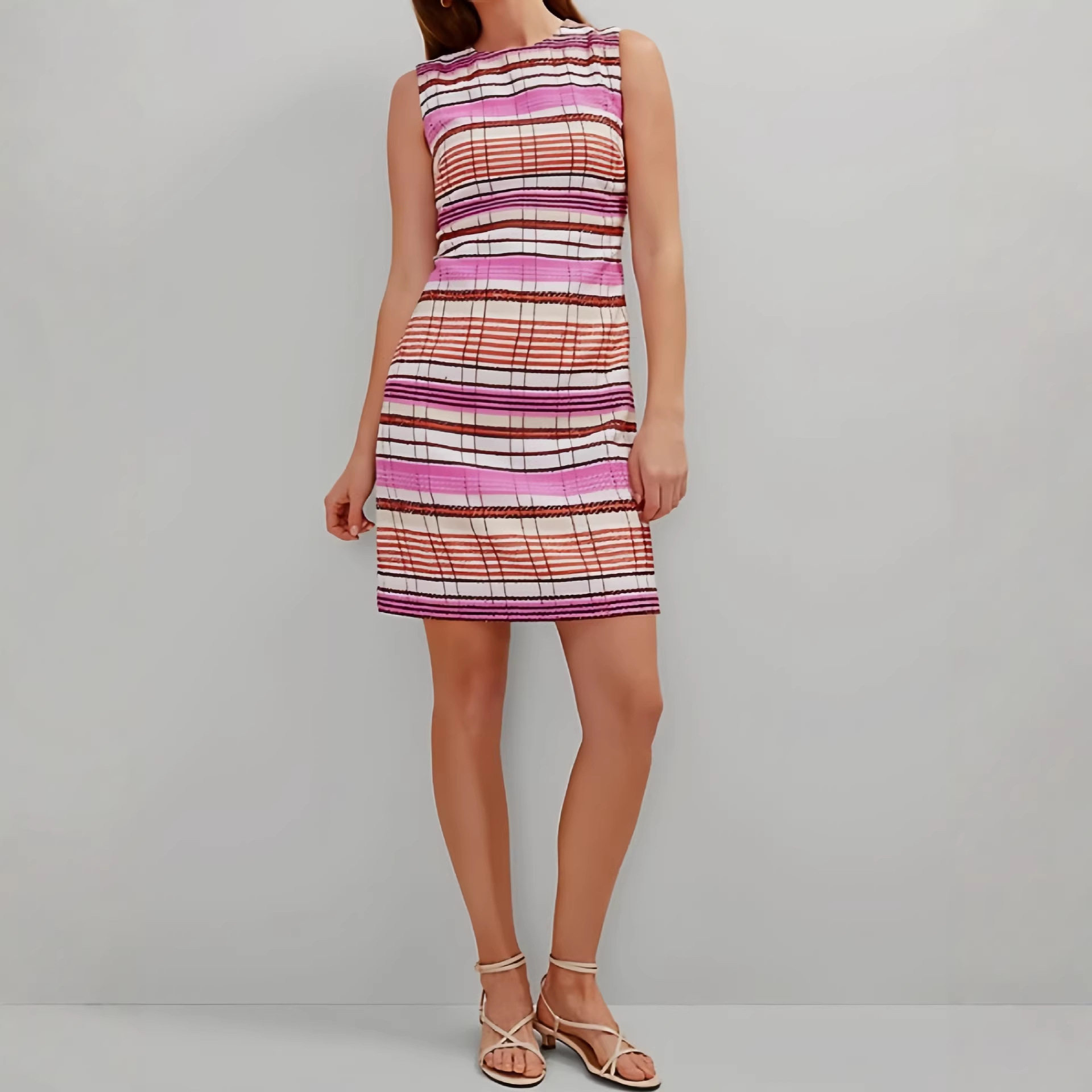 Women's Summer Sleeveless Square Neck Striped Dress