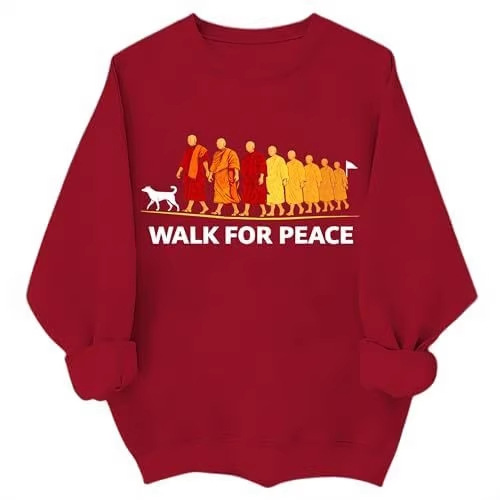 Women's Monk Light Dog Peace Print Crewneck Sweatshirt
