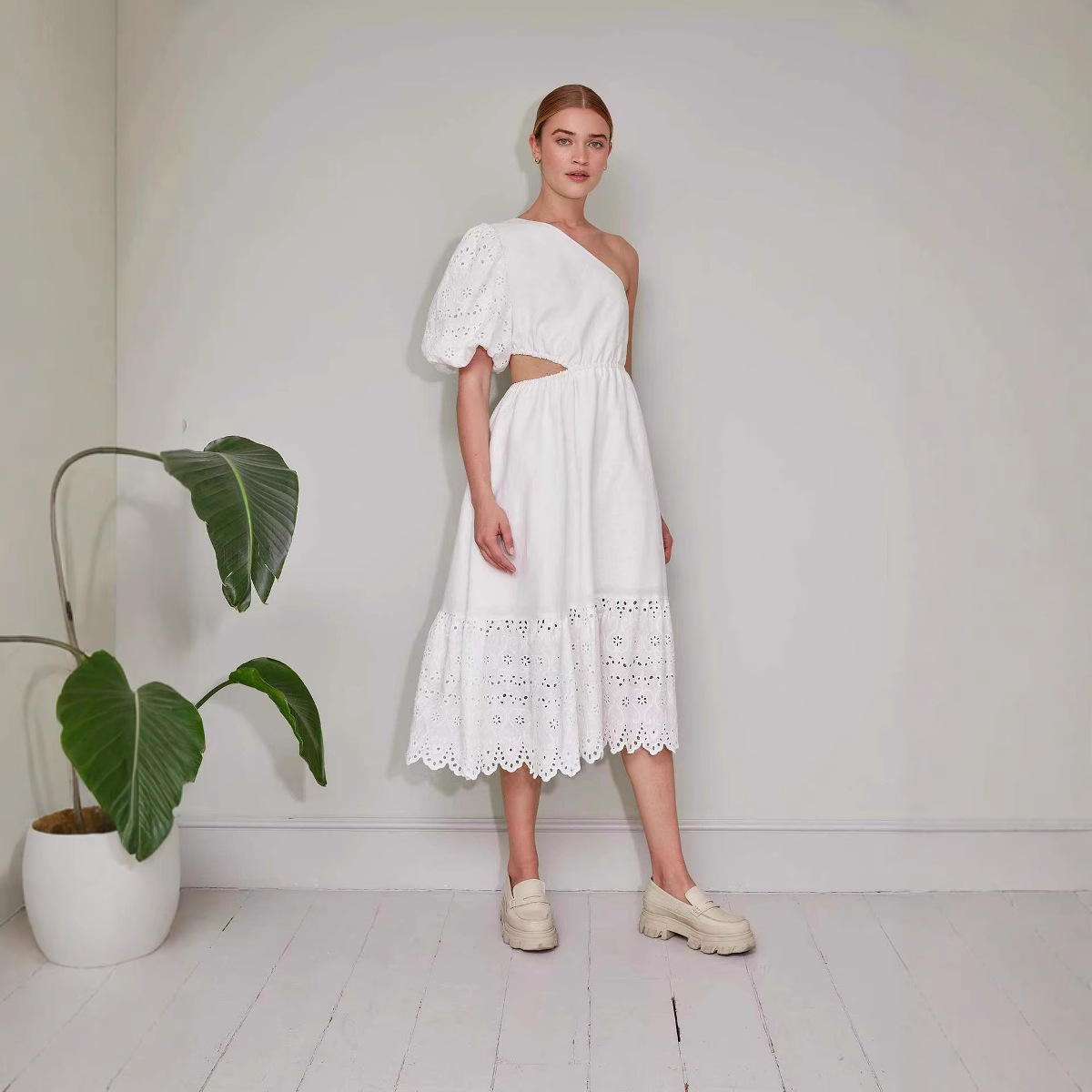 Bohemian Lace Trim White Beach Maxi Dress Off-Shoulder