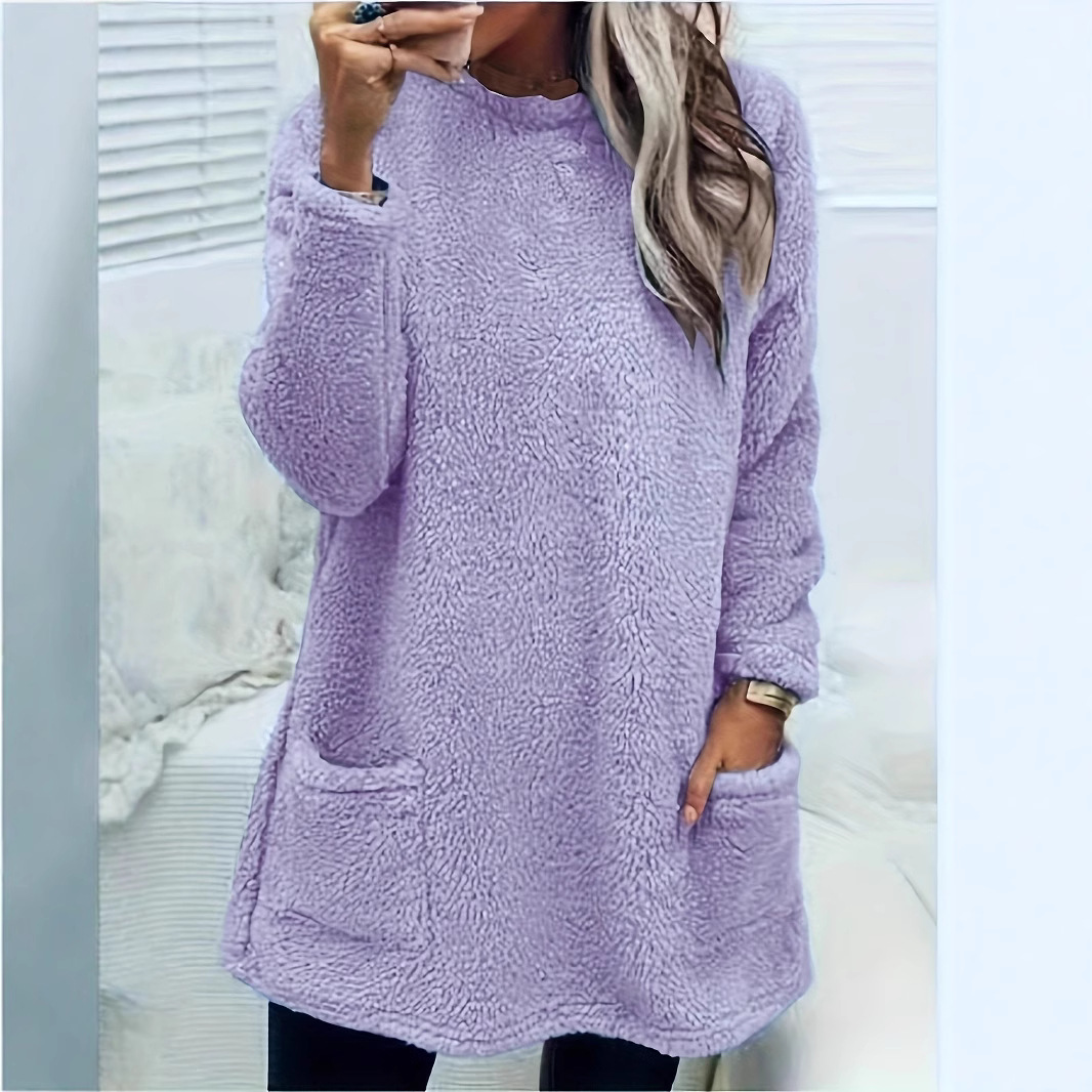 Women's Fleece Pullover Sweatshirt Long Sleeve Crew Neck Loose Fit with Pocket