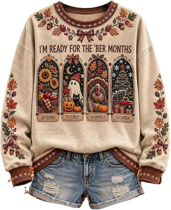 Evil Pumpkin Smiley Face Print Crewneck Long Sleeve Pullover Sweatshirt
