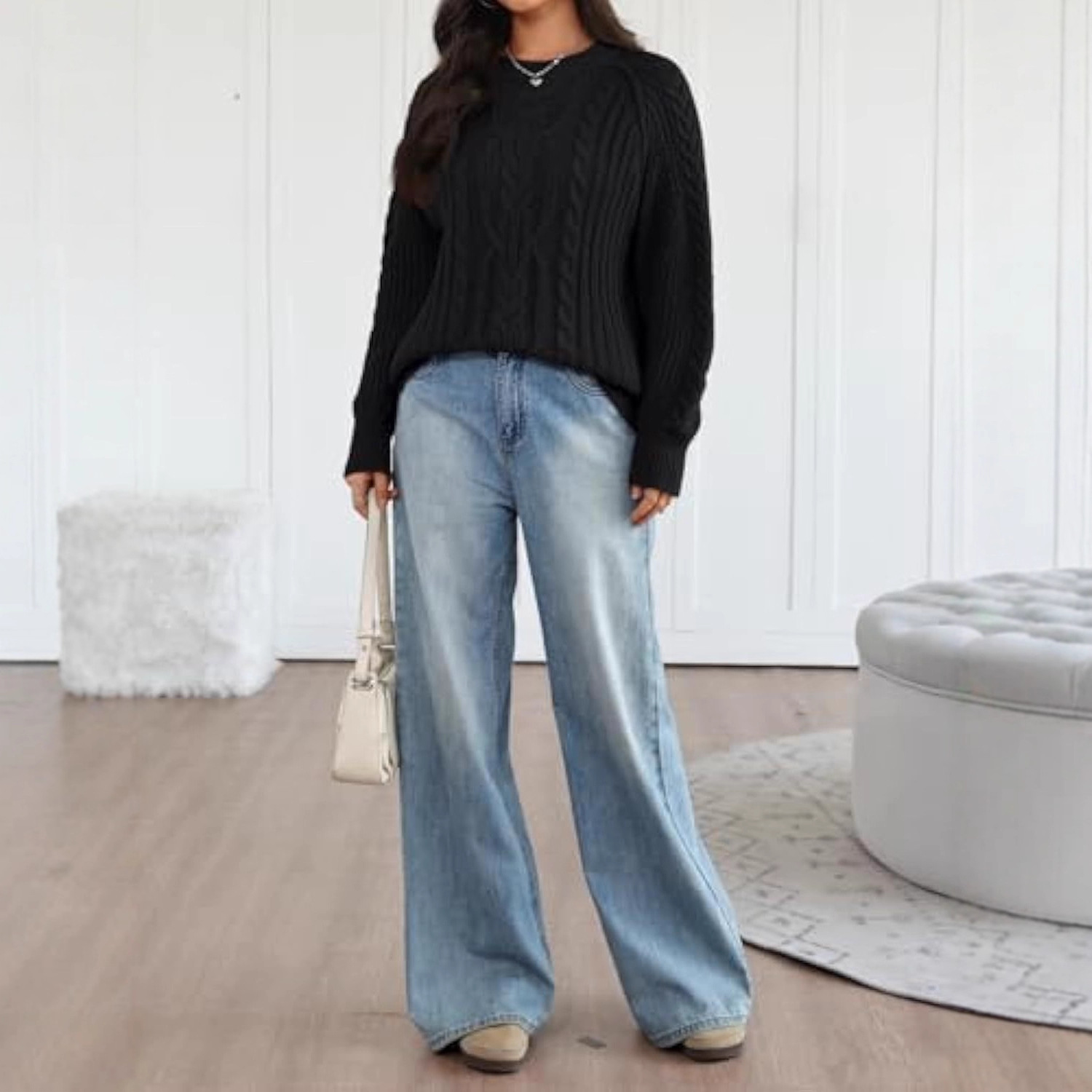 Women's Solid Color Crewneck Long Sleeve Sweater
