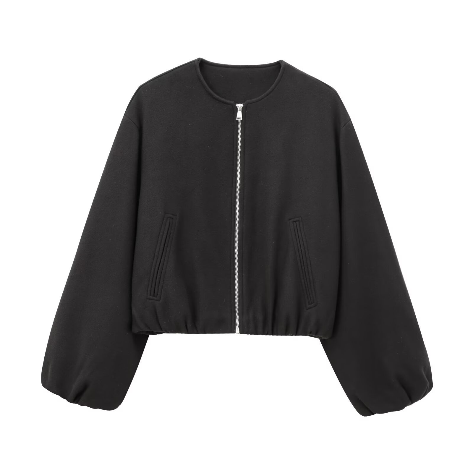 Women's Soft Cropped Bomber Jacket with Round Neck