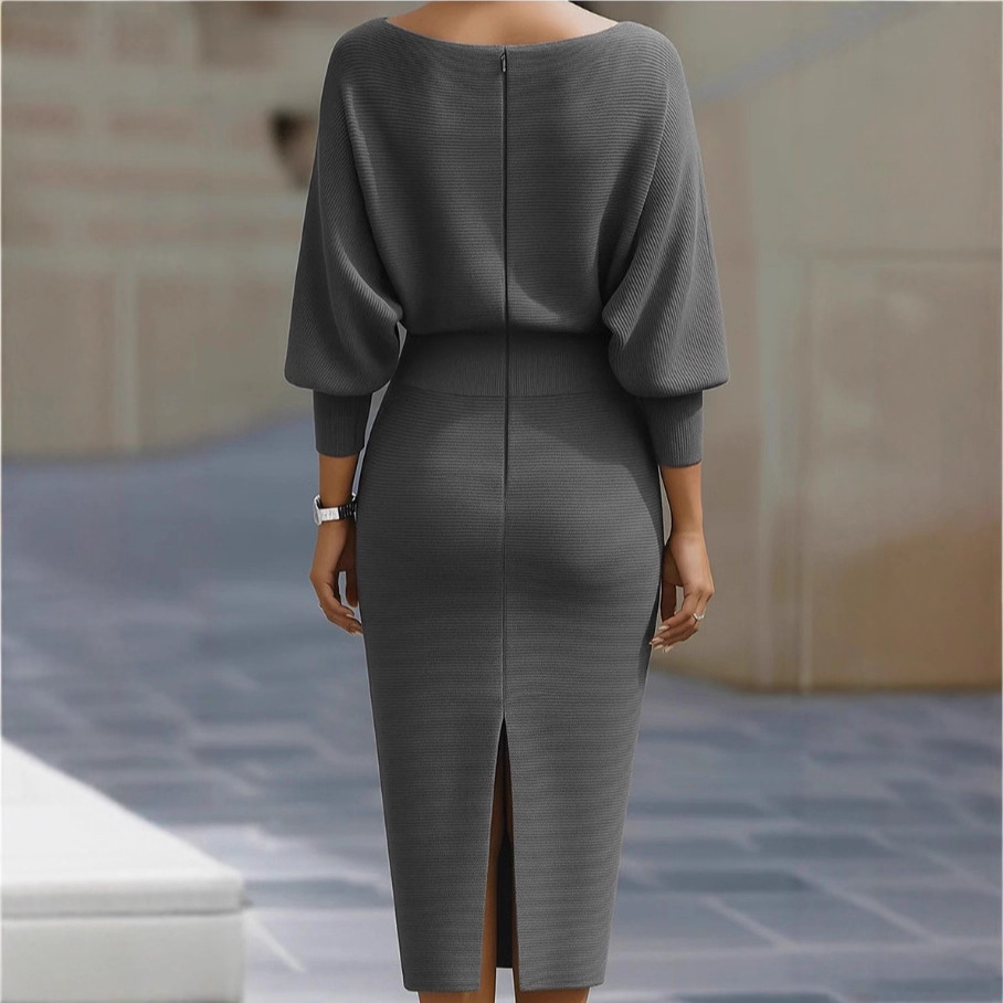 Draped Batwing Sleeve Midi Dress